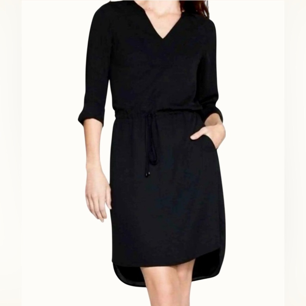 WHBM drawstring shirt dress V Neck hi-lo hemline Size Small